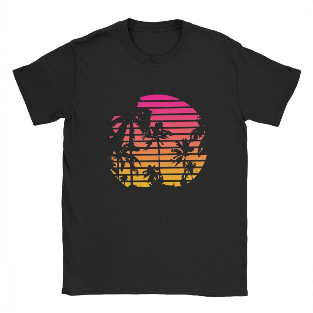 Sunset Palm Tree Vintage Tee Shirt 80s Synthwave Clothes Vaporwave T Shirt Mens TShirts Japanese Colors Streetwear