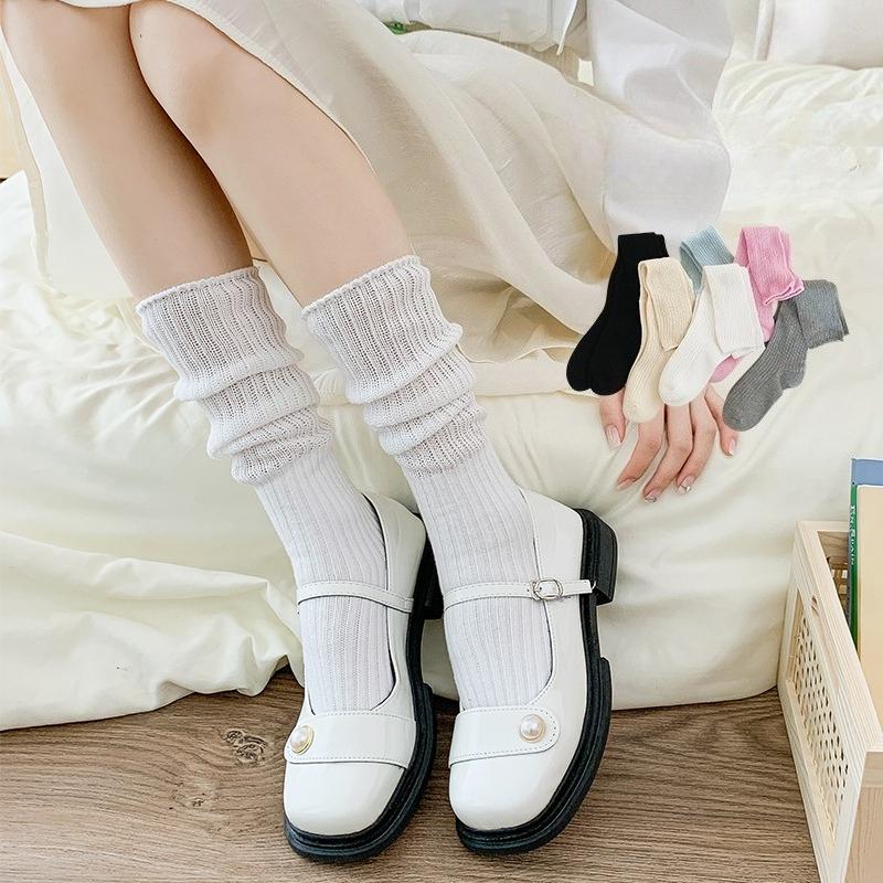 Solid Color Long Socks Stockings Women Jk Japan Style High School Girls Knee Socks Knit Cotton Autumn Winter Warm Socks Stocking