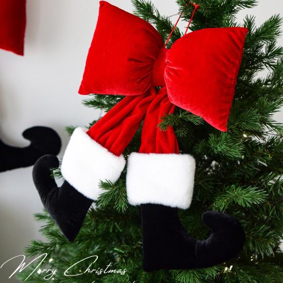 Yousheng Black Boot Velvet Bow Christmas Ornaments Festive Wall Hanging Decoration for Tree Soft Plush Holiday Accents