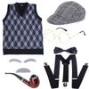 Grandfather Set Halloween Old Man Costume Set Grandpa Hat  Glasses Eyebrows Moustache for 100th Day of School
