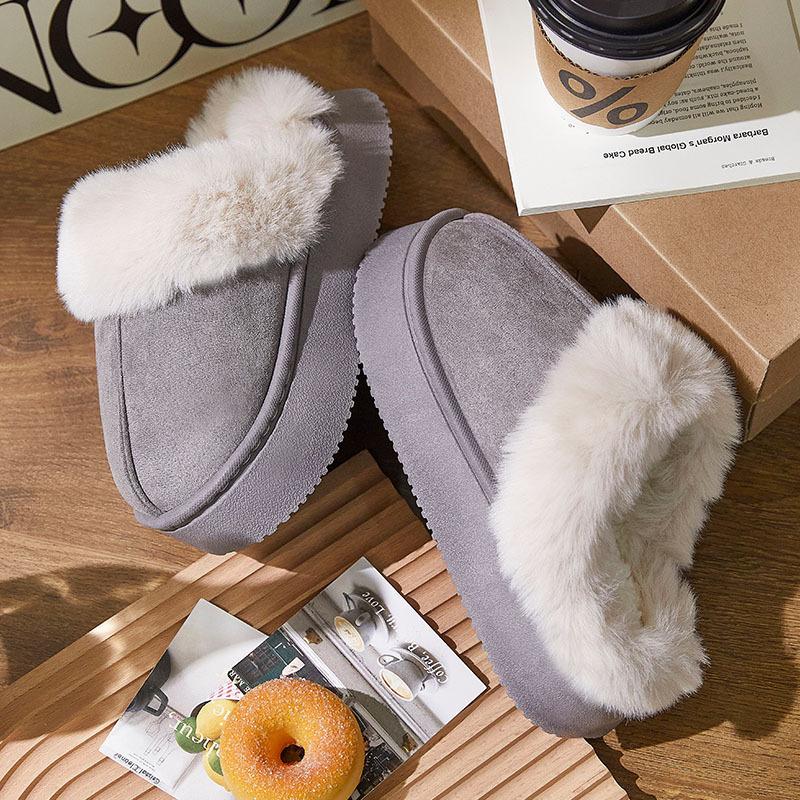 2025 new winter platform cotton slippers women's non-slip breathable warm home fluffy slippers snow boots cotton shoes