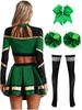 Damen Cheerleading Performance Tanz Outfit Langarm Stehkragen Strass Crop Top Faltenrock Haargummi Set