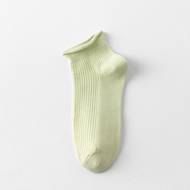 Women's Rolled-up Short Socks for Spring and Summer, Thin Solid Color Cotton Socks, Simple and Versatile, Mesh Breathable Short Socks