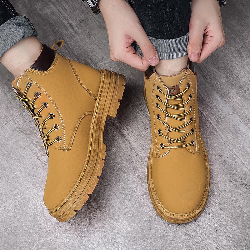 Pánské podzimní/zimní žluté martensky: Vysoké boty, Trendy, Protiskluzové, Odolné proti opotřebení, Korejský styl.