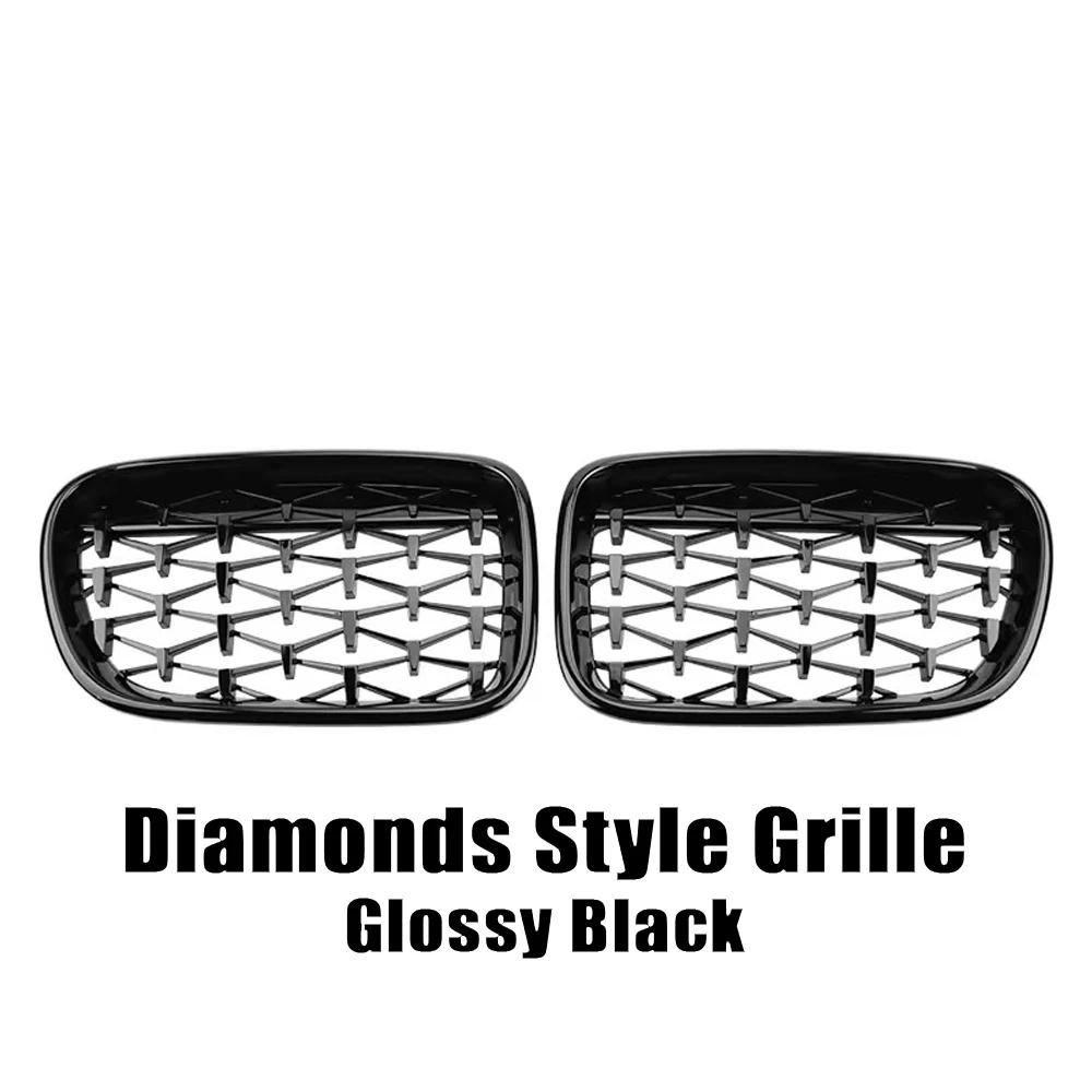 All Black Single Line Style Front Bumper Grilles For BMW X3 F25 2010-2013 Silver Diamonds Style Racing Double Slat Grills