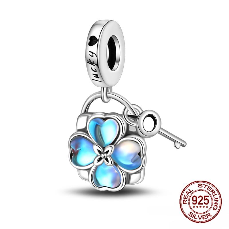 Authentic Copper Green Four-Leaf Clover Pink Design Pendant Fit Original Bracelet Jewelry Charm Bead Set Necklace Diy Female Jewelry