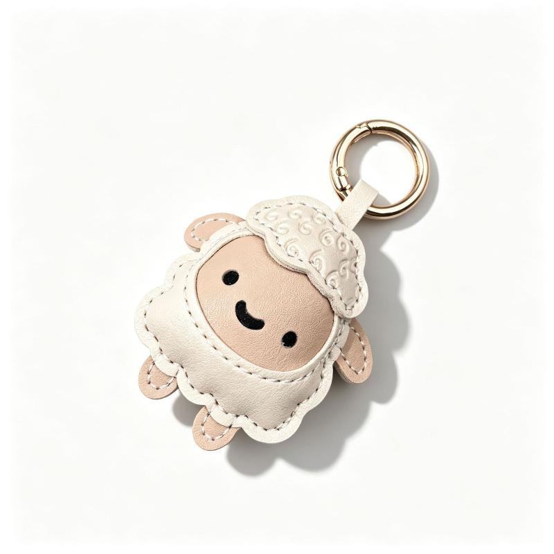 Lindo Llavero de Oveja de PU Dibujo Animado Anillo de Llave de Cordero Kawaii Colgante de Animal para Mochila Bolso Decoración Regalo