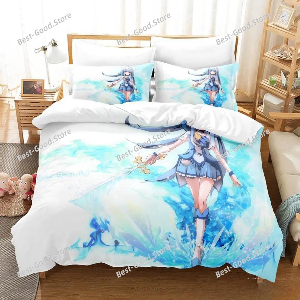 Smile PreCure! Bettwäsche-Set Einzelbett Twin Full Queen King Size Bettset Erwachsener Kind Schlafzimmer Bettbezug-Sets 3D-Druck Kawaii Anime Bett