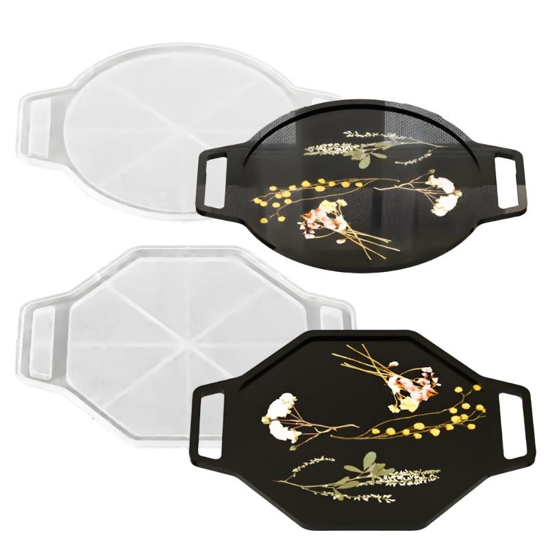 Food Grade Silicone Oval or Octagonal Handle Tray Mold Candy Serving Tray Mold for Resin Crafts and DIY Creation