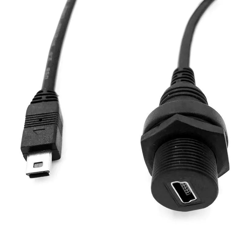 30cm 1m Extension Cable Wire Mini USB 5Pin Connector Date Adapter Waterproof Outdoor Mini-USB 5pin Male to Female Panel Mount