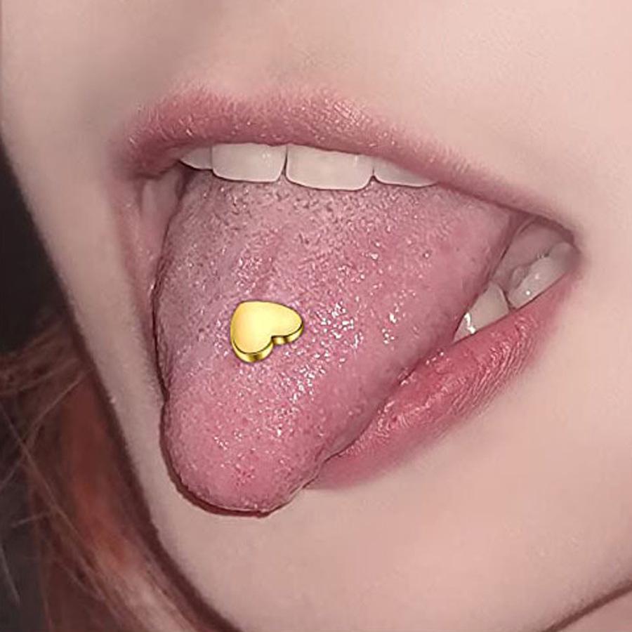 316L Stainless Steel Heart Tongue Ring, Rose Design, 1.6x16mm