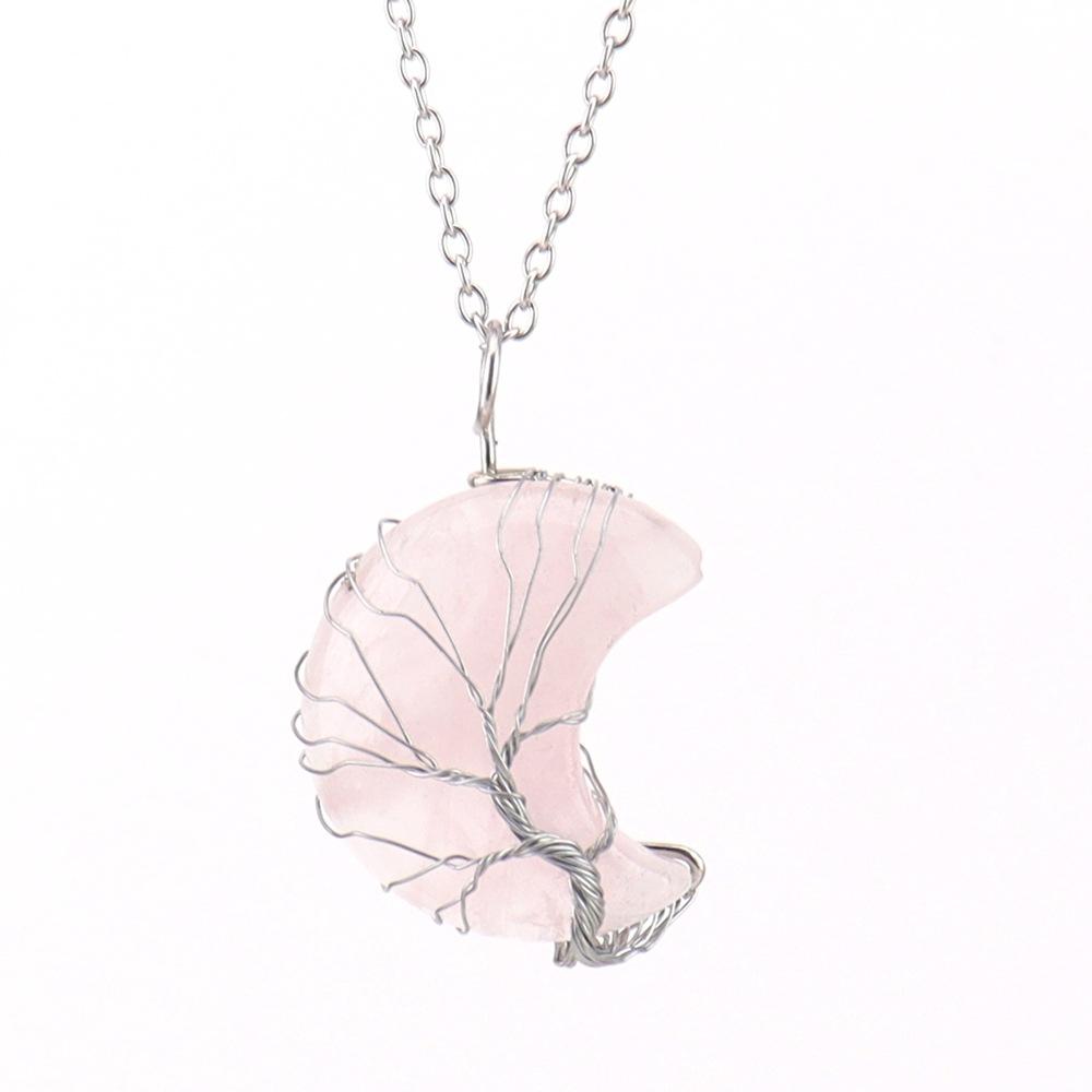 Natural Amethyst Moon Tree Of Life Pendant Necklace Handmade Crystal Fortune Tree Jewelry N512