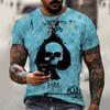 Mens Loose Fit Crew Neck Short Sleeve T-Shirt With 3D Poker Print Digital Lightweight Casual Streetwear