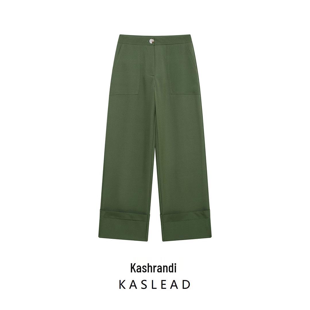 

2025 Spring Women s European & American Style Casual Rolled Hem Long Pants Small зелений