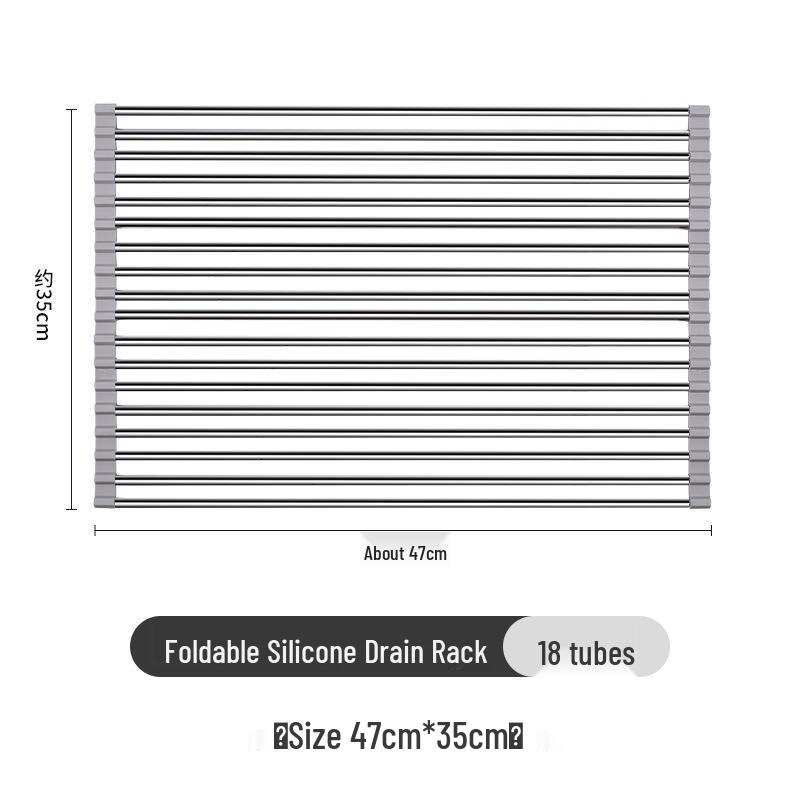 Foldable Stainless Steel Dish Rack with Draining Curtain, Multi-functional Kitchen Sink Storage for Bowls, Plates, Vegetables, and Fruits.