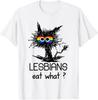 Lesbians Eat What Cat Funny Humor Pun LGBTQ Pride Flag Women T-Shirt