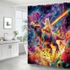 Space Cat Riding Dinosaur Waterproof Mildew-Resistant Shower Curtain - Fantasy Design for a Fun Bathroom Décor Experience