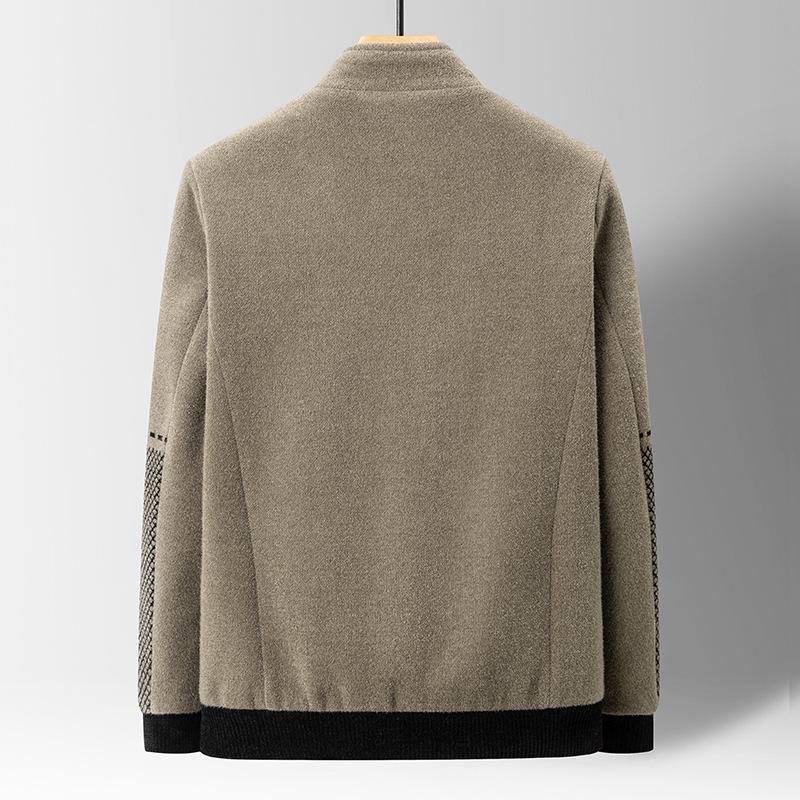 New Autumn and Winter Casual Chenille Woolen Jacket for Men with Velvet and Thickened Positioning Gold Mink Velvet Woolen Jacket with Stand Collar