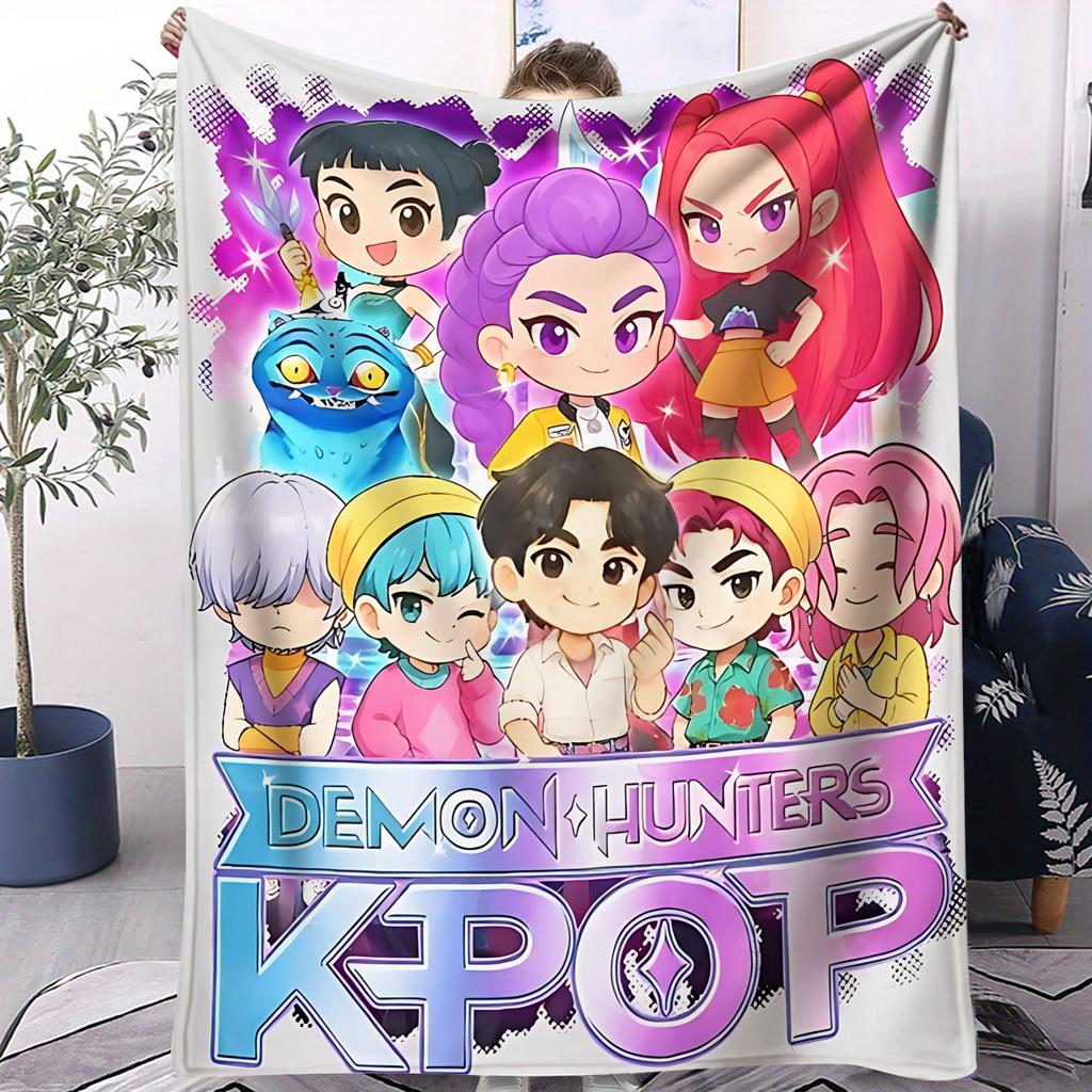 K-POP Demon Hunters Flannel Throw Blanket Huntrix Tiger Soft Warm Sofa Bed Cover Travel Camping Home Leisure for Girls Fans Gift