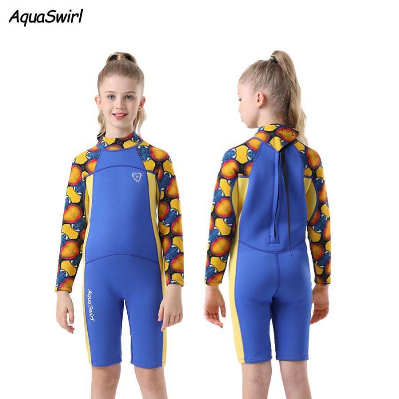 Kids One Piece Wetsuit Long Sleeve Sun Protection Quick Dry Swimsuit Water Sports