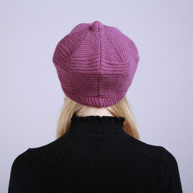 New Pattern Pure Color Cashmere Fashion Keep Warm Ma'am Peaked Cap 2018 Winter Knitting Soft Rabbit Hair Line Cap for Women Girl