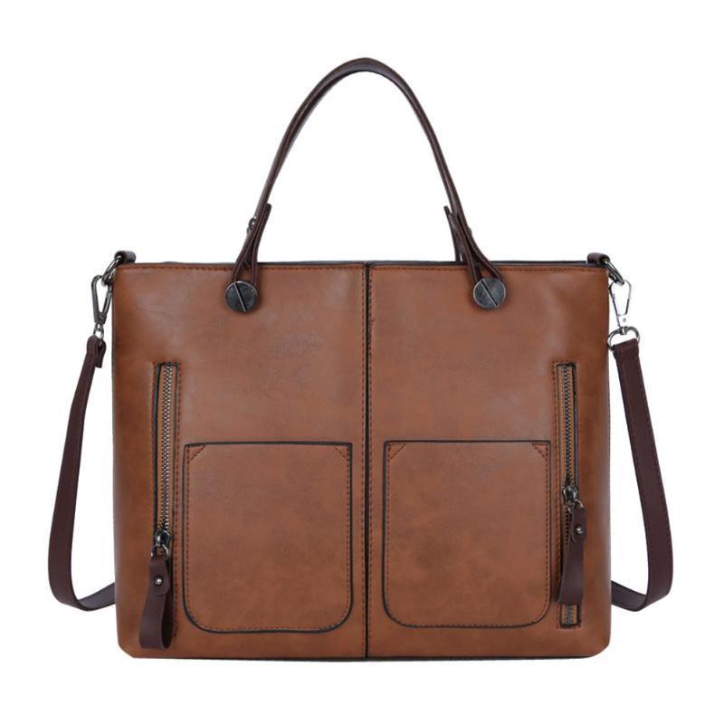 Women Vintage Zipper Rivet Pocket Casual Single Shoulder Bag