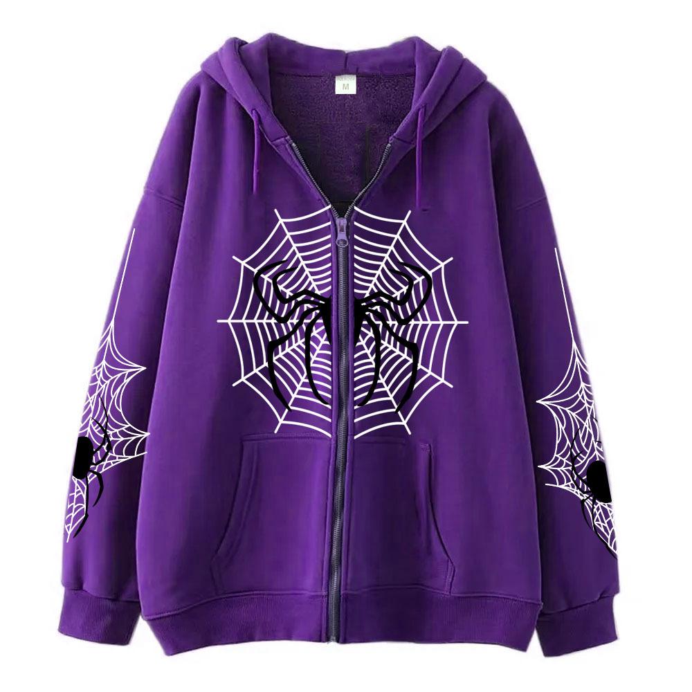 2023 Cross-border spider web zipper foreign trade sweater street tide spring and autumn hoodie American retro casual coat women