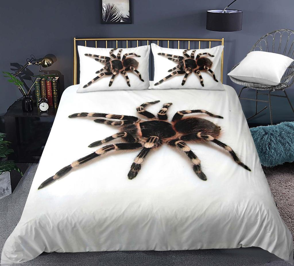 Tarantula Baskılı Yatak Örtüsü Seti King Full 3D Baskı Siyah Örümcek Yorgan Kılıfı Seti Böcek Temalı Erkek Çocuk Genç Polyester Yatak Örtüsü Seti
