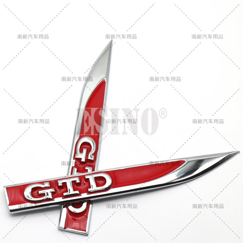 2 x GTD Body Fender Side Metal Chrome Zinc Alloy Knife Side 3D Adhesive Emblems Badges Decals for Volkswagen NWP1