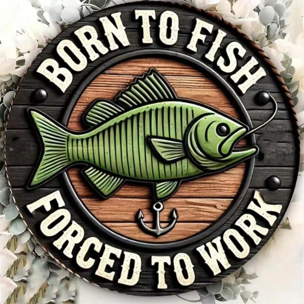 Fishing Tin Sign 8x8 Inch Bass Anchor Metal Wall Art Retro Decor for Anglers