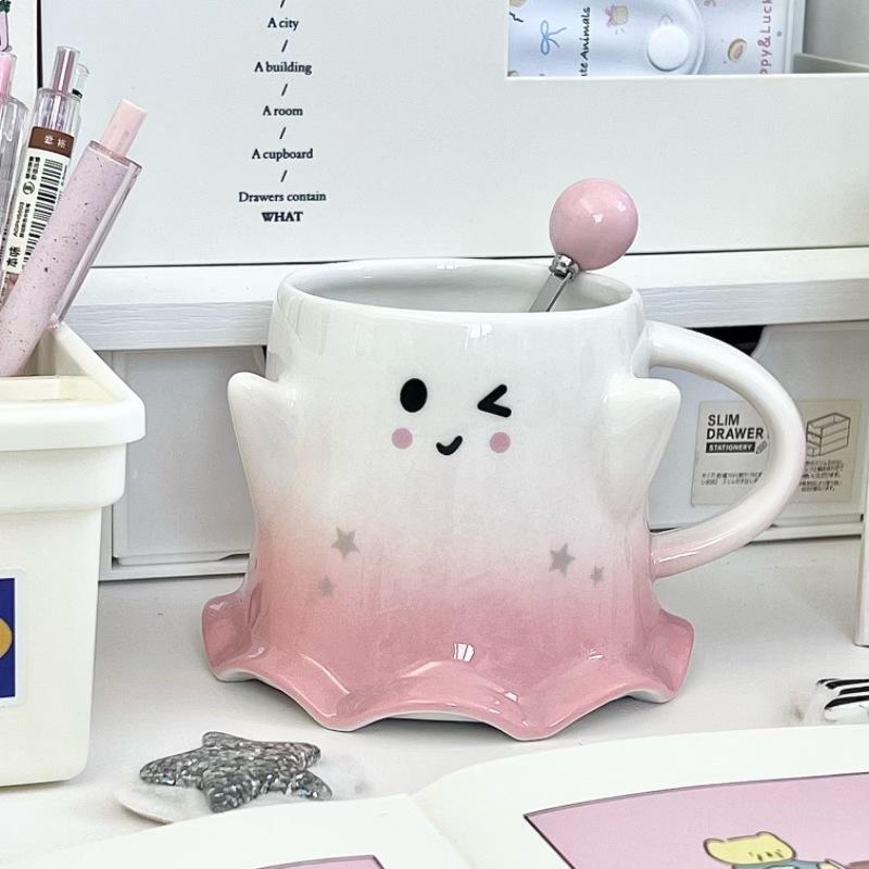 

Cute gradual change ghost mug boys and girls creative ceramic water cup couple coffee cup girlfriends birthday gift 301-400ml