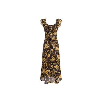 2026 Retro Print Ruffle Chiffon Dress - French Round Neck Vacation Style