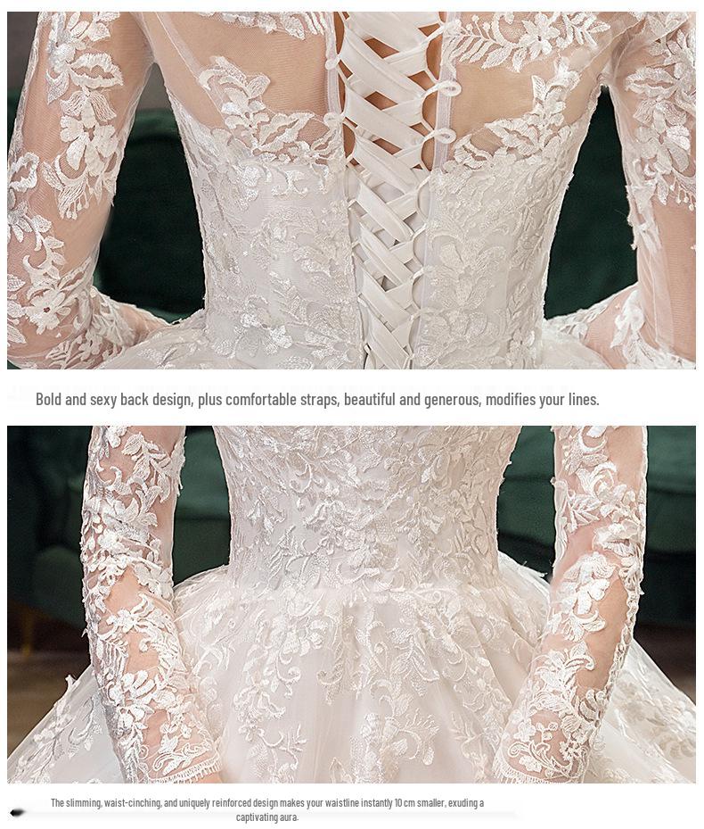 2024 Luxusní svatební šaty Hepburnská krajka - Odhalená ramena, Dlouhý rukáv, Dlouhá vlečka