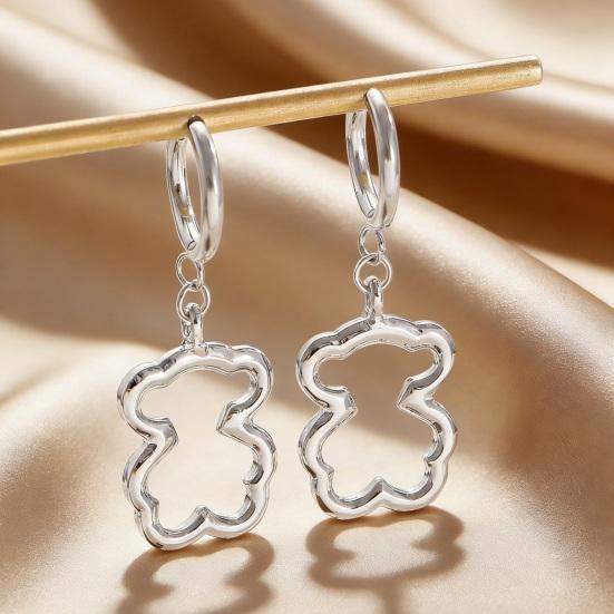 Earrings 3D Hollow Bear Design Stainless Steel Ear Loop Fit Leverback Earrings Adjustable Length Choker Necklace Jewelry Gift