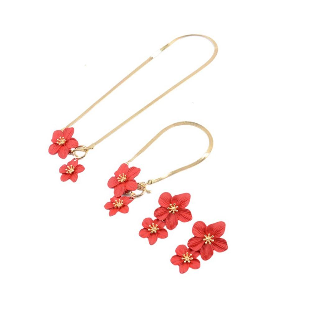 Metal Flower Jewelry Set OT Buckle Pendant Jewelry Suit Elegant Flower Necklace Earrings Set  Party