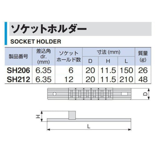 TONE Socket Holder HPSH212 Insertion Angle 6.35mm (1/4") 12 Pieces