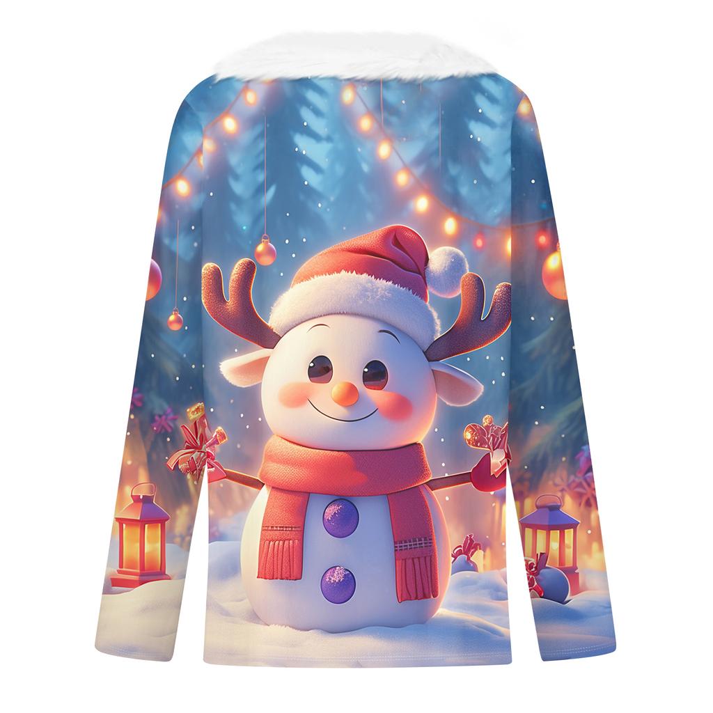 Women's Christmas Printed Long Sleeved Party Plush Neck V-neck Top
