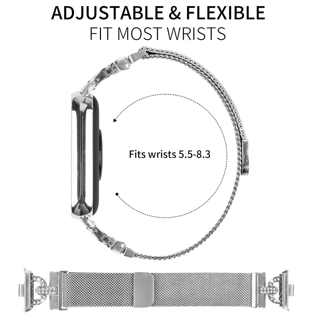 For Xiaomi Redmi Watch 4 Watch Band Silver Milanese Stainless Steel Strap D-Shape Rhinestones Decor