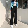 Women's Black High-Waisted Wide-Leg Pants - Spring Casual, Loose-Slimming, Floor-Length, Versatile, Drapey Straight Suit Pants