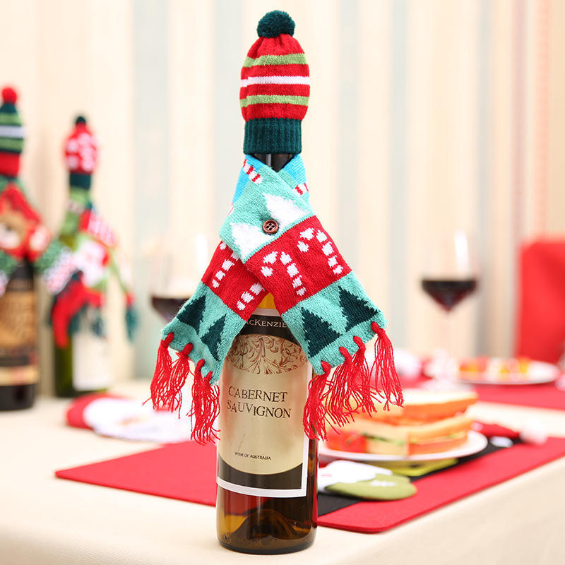 

1Pcs Cartoon Christmas Wine Bottle Decor Accessories Fashion Knitted Scarf Hat Party Holiday DIY Festive Decorations Supplies