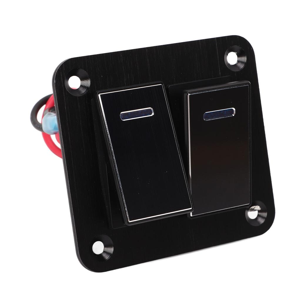 2 Gang Rocker Switch Panel Waterproof ON OFF 12V 24V Aluminum Alloy Blue Backlit for Car Boat Truck
