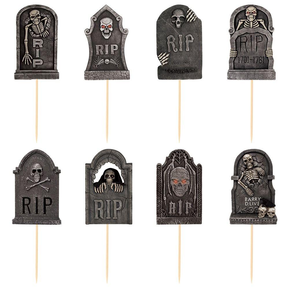 8pcs Festival Halloween Tombstone Cupcake Toppers Paper Tombstone Cake Insert Card  Ghost Festival