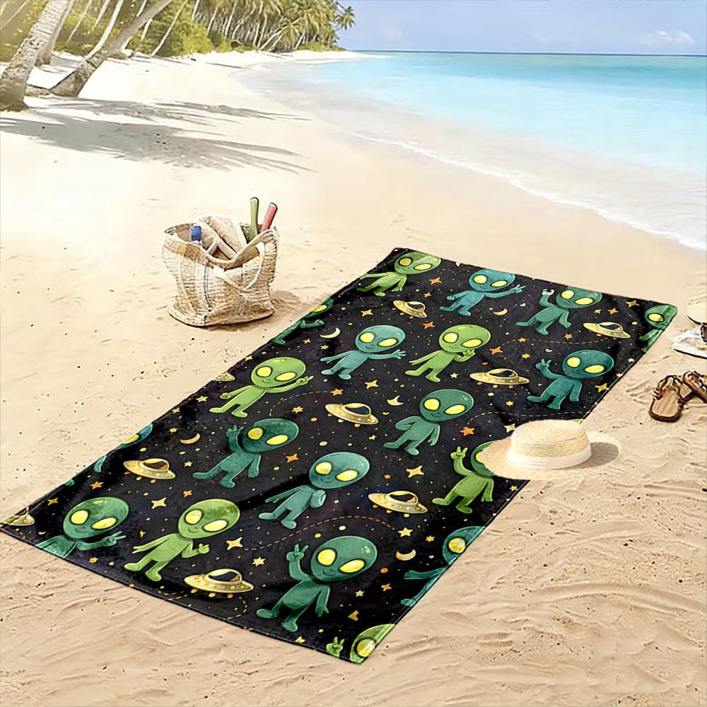 Playful cosmic alien adventure Print beach towel, quick drying, suitable for travel, outdoor sports, jogging, the beach and swimming, gift
