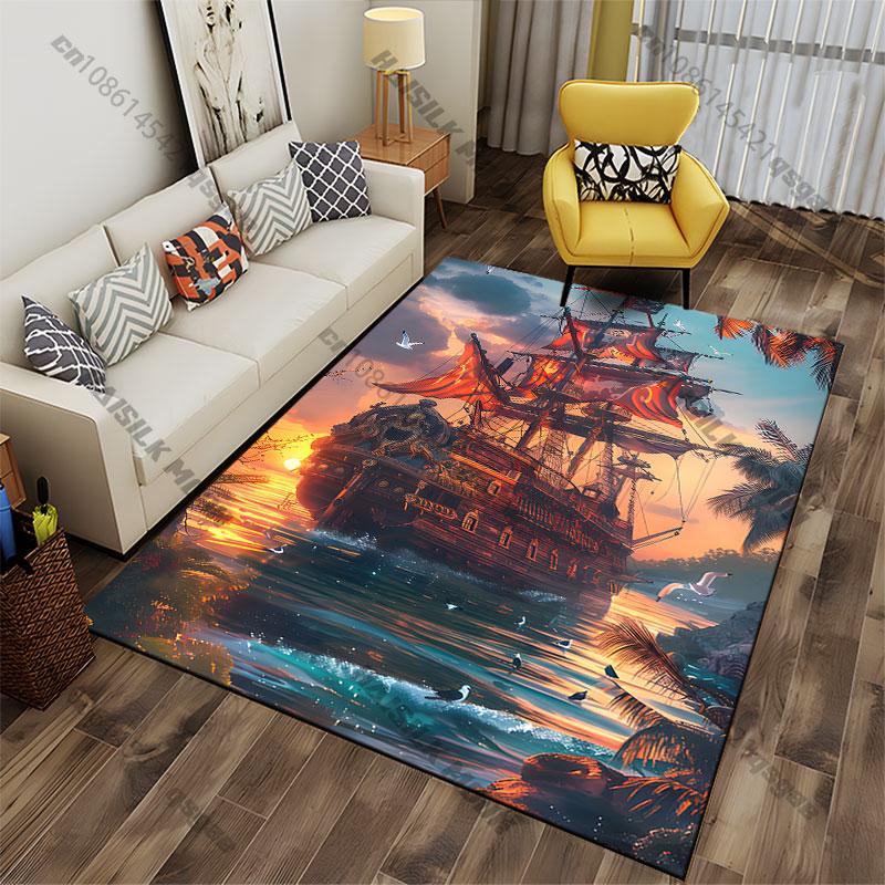 Majestic Pirate Ship Sunset Carpet Yoga Living Room Room Decor Children's Crawling Mat Doormat Area Rug Games Mat