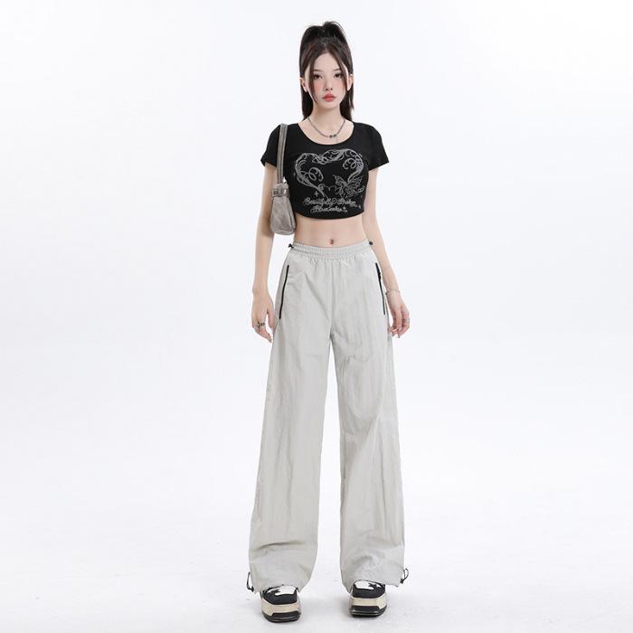

Wide-leg Work Pants for Women In Summer Thin Casual Pants for Women In Summer Ties Sports Pants for Paratroopers for Women In Summer XL