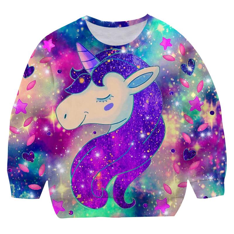 2025 New Cartoon Pink Unicorn Hoodies Girl Garden Collar Clothes Children's Fashion Hoodie Autumn Casual Bathroom Round Neck Pullover Sweater
