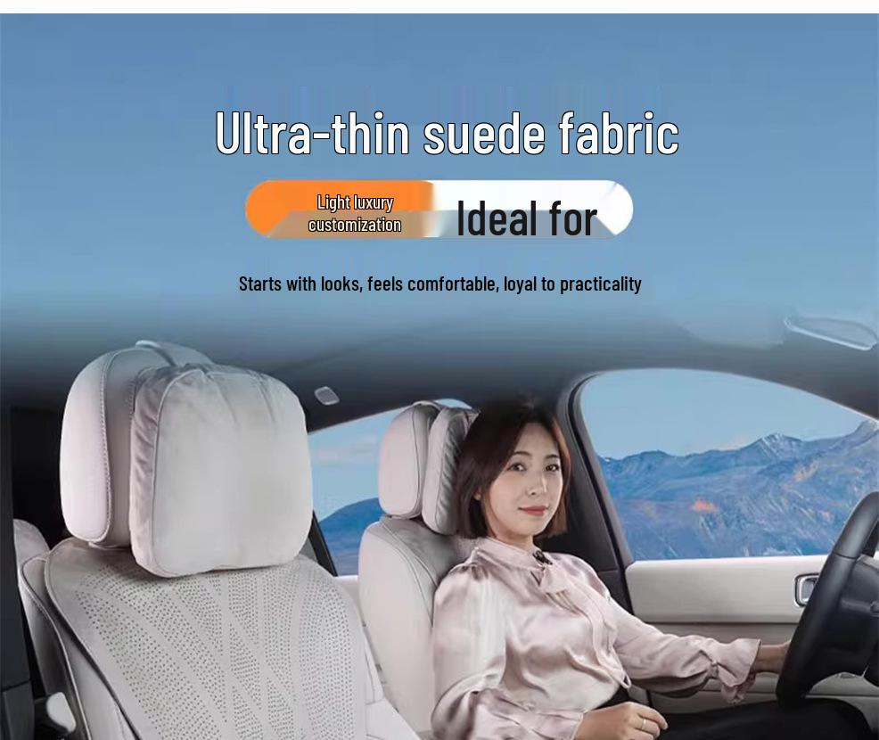 Idealna Uniwersalna Poduszka na Siedzenie Samochodowe z Zamszu L6L7 – Oddychająca, Perforowana, Cztery Pory Roku z Osłoną