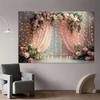 Pink Floral Wedding Arch Tapestry, Sheer Curtain with Lights Background Cloth, Romantic Party Backdrop