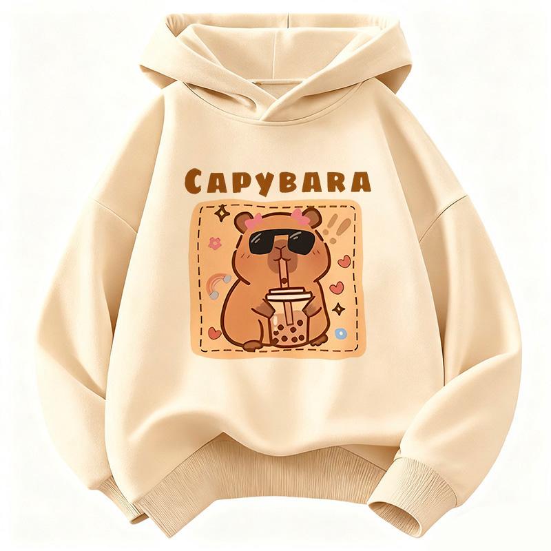 Felpa con Cappuccio Divertente Capibara che Beve Succo per Bambini Felpa Carina per Ragazzi Ragazze Autunno Primavera Felpe Casual