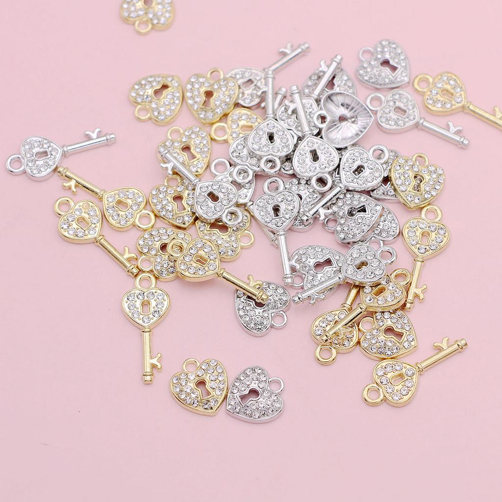 20Pcs Silvery Lock And Key Charms Pendants For Jewelry Making Diy Necklace Bracelet Key Chain Accessories Valentine'S Day Gift